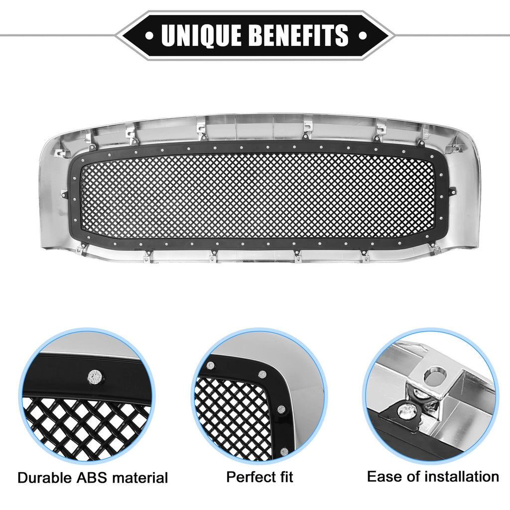 Front Grille Assembly for Dodge (Chrome, Silver Tone, Gloss Black)