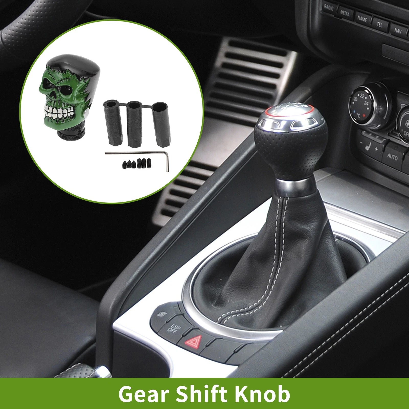 Skull Shift Knob with 3 Adapters for Universal Vehicles (Automatic/Manual)
