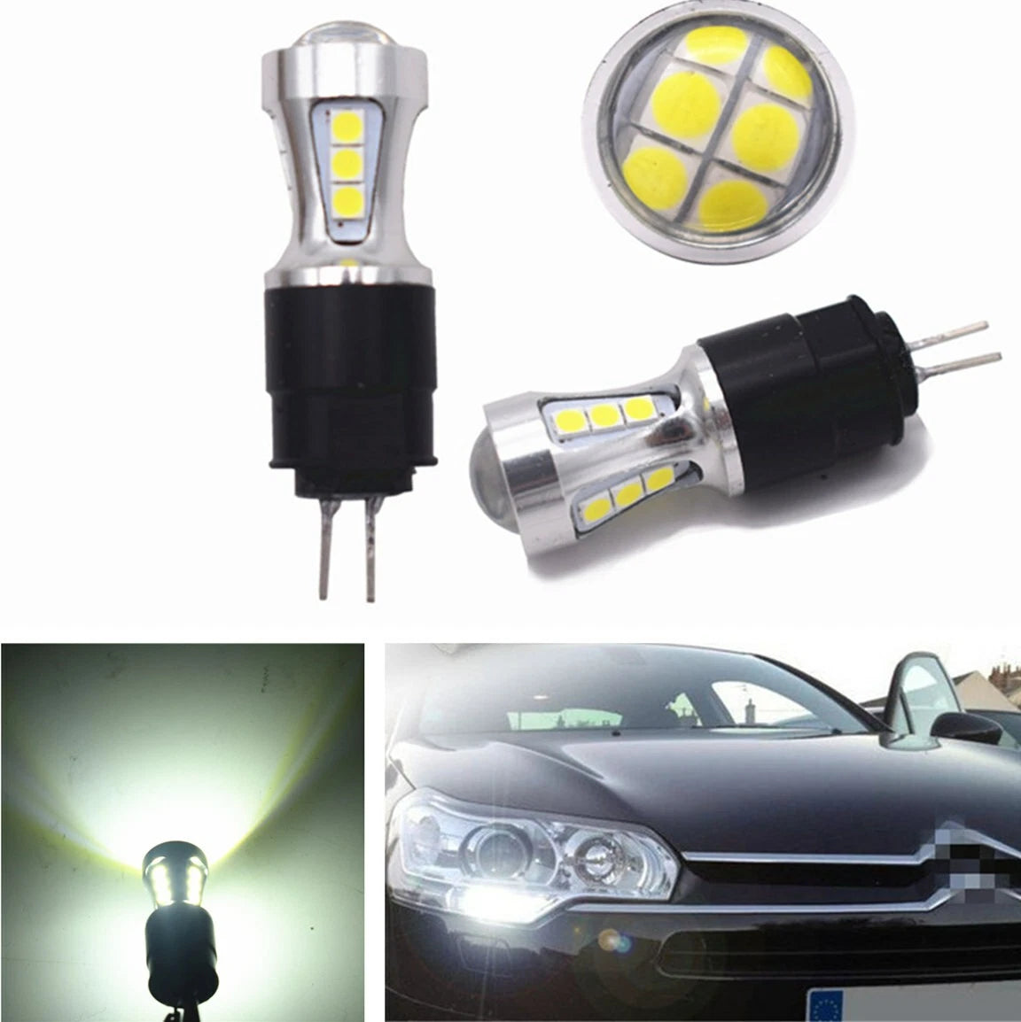 2Pcs White Waterproof Daytime Running Light DRL for Peugeot Citroen