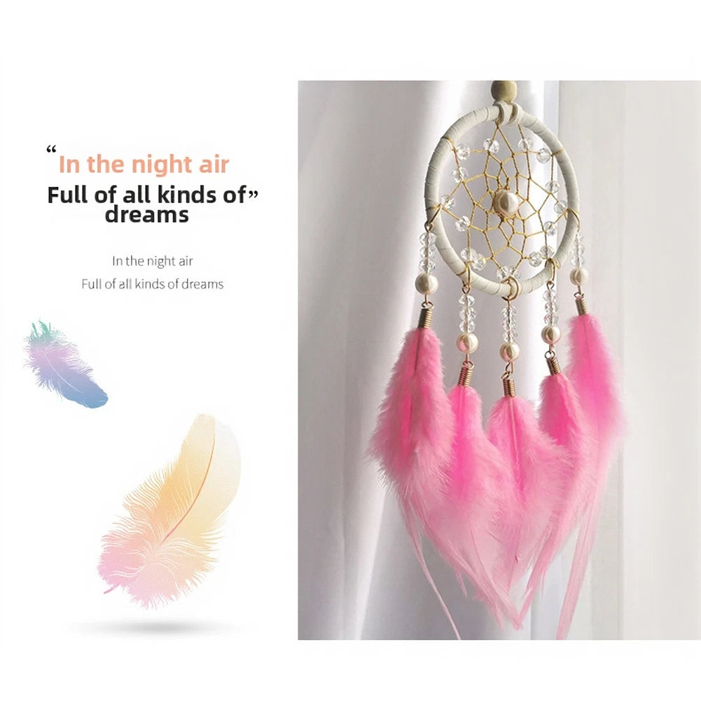 Dreamcatcher Pendant with Interwoven Beads and Natural Feather Details