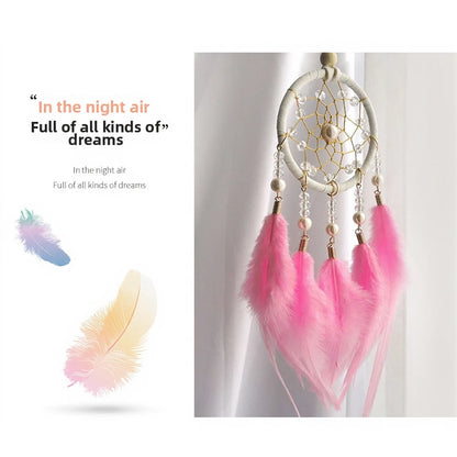 Dreamcatcher Pendant with Interwoven Beads and Natural Feather Details