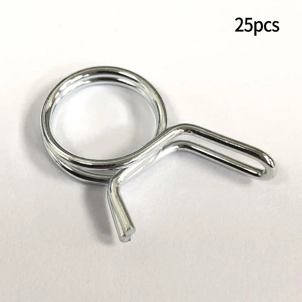 25PCS Fuel Clip Hose Clip 5-16mm Dual Line Iron Silicone Silver