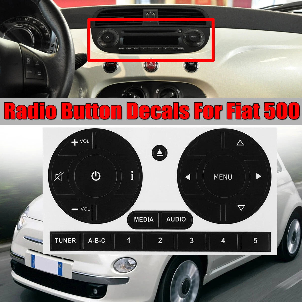 1x Radio Stereo Button Repair Kit Decal Sticker for Fiat 500 (2007–2023)