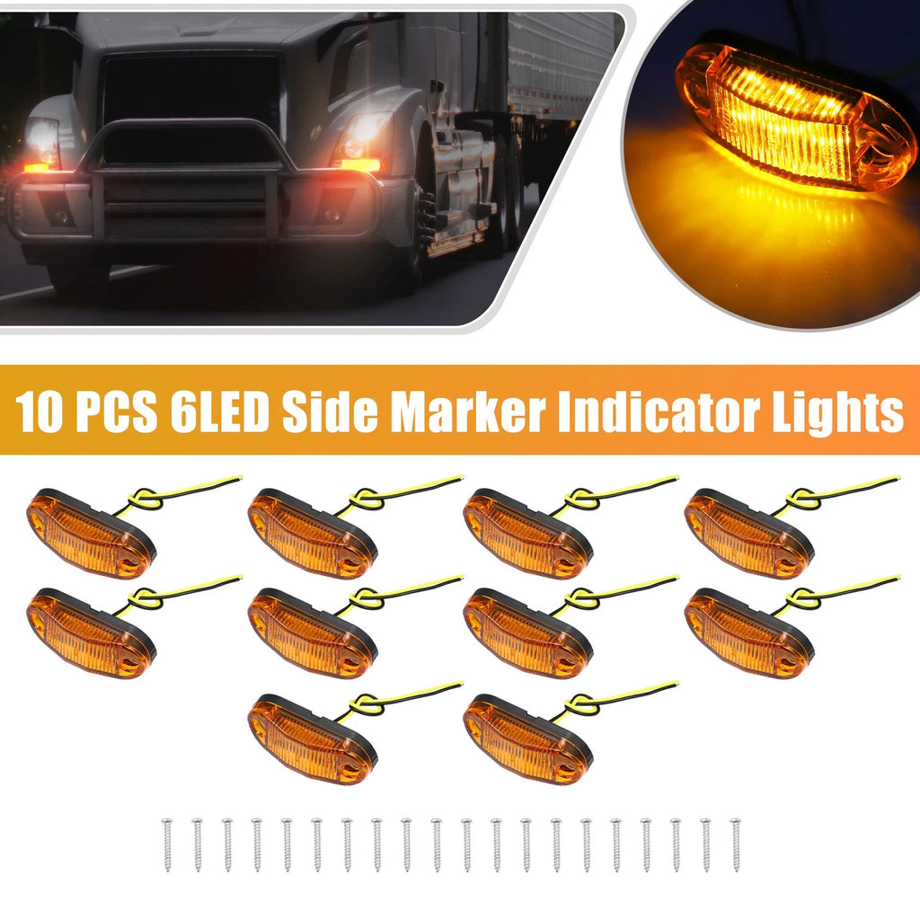 10PCS Amber LED Side Trailer Marker Lights 12V-24V for All Trailers (2000–2024)