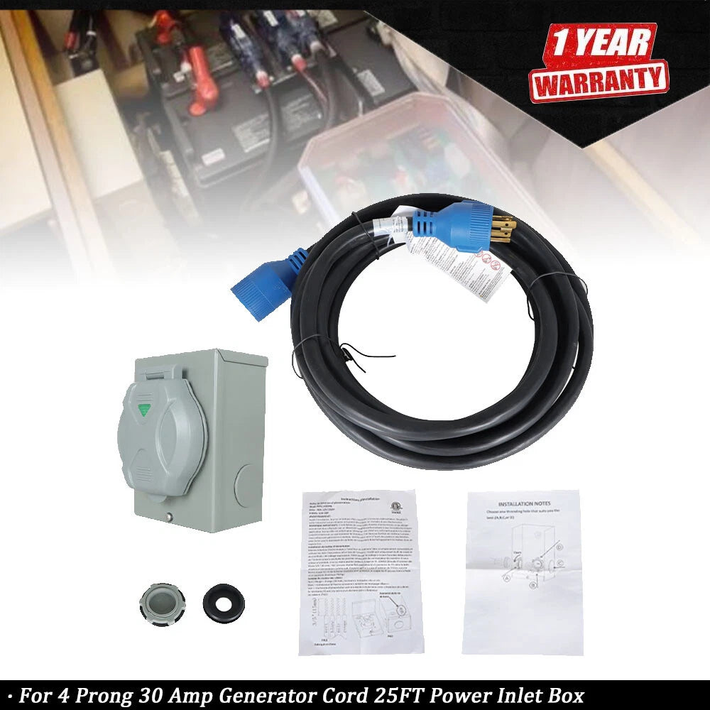 30Amp Generator Cord 14-30P to L14-30R 25ft Waterproof