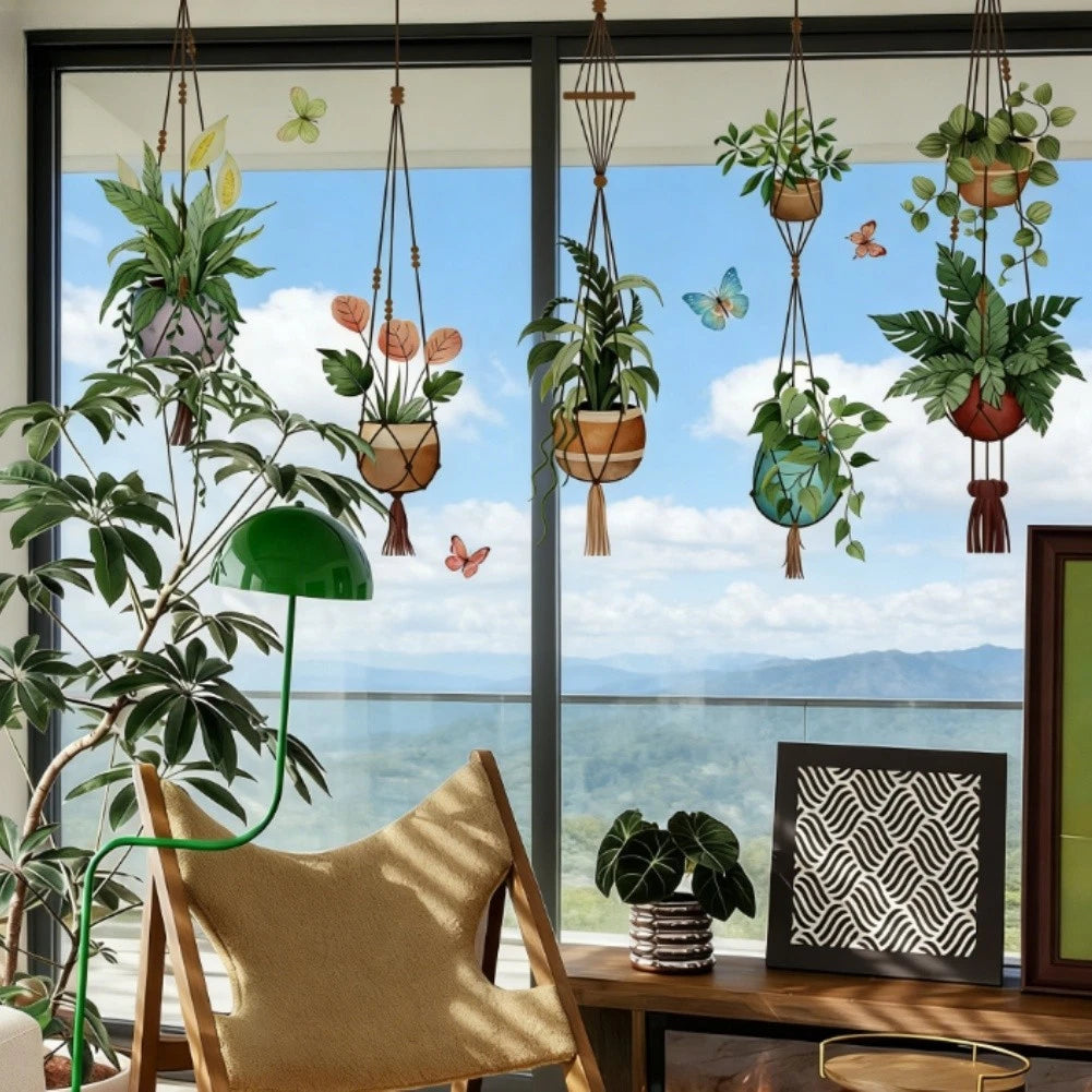 Pre Cut Wall Decals with Potted Plant Design for Quick Installation