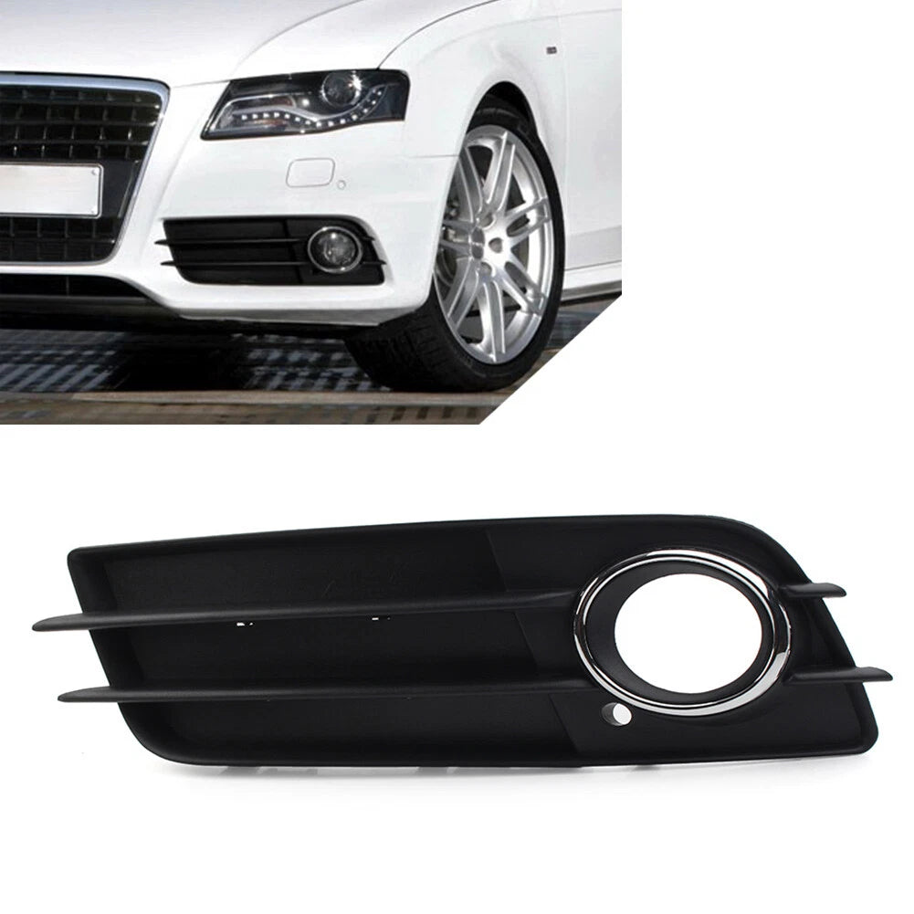 Left Front Bumper Fog Light Grille Cover with Chrome Ring for Audi A4 S4 (2008–2012)