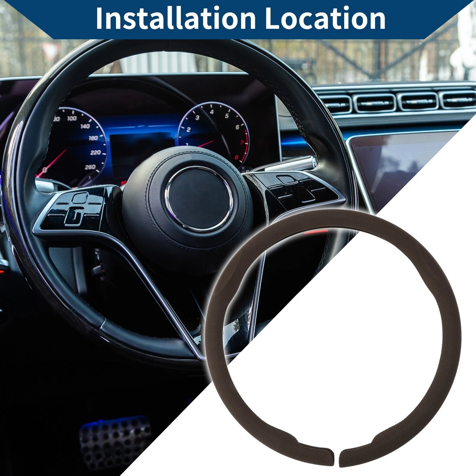 Steering Wheel Cover for Universal Fit (14.96", Brown)