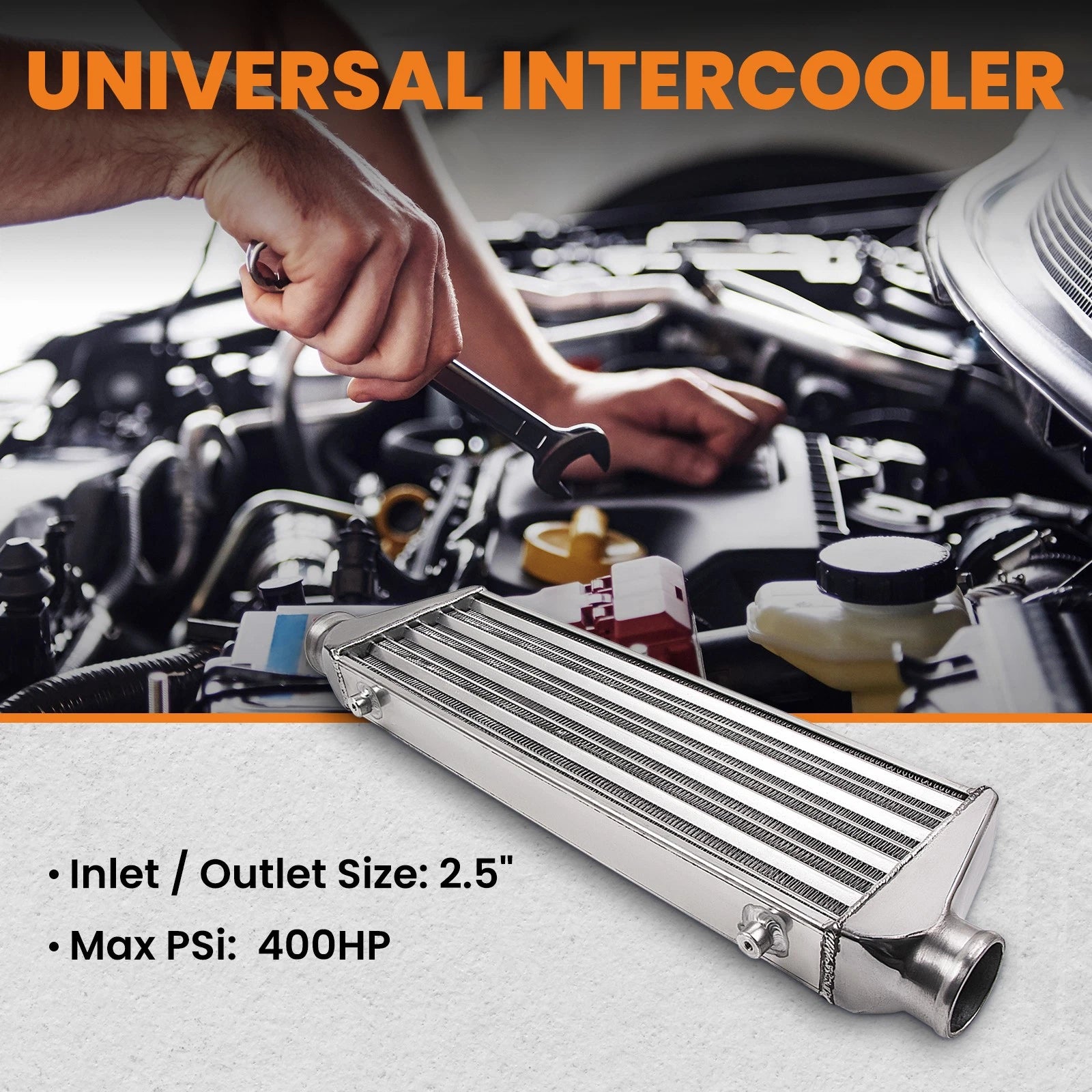 Universal Turbo Front Mount Intercooler 27"x7"x2.5" 2.5" In/Outlet