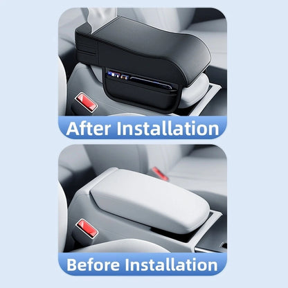 Car Armrest Box Booster Pad Leather Memory Foam Cushion with Organizer Pockets