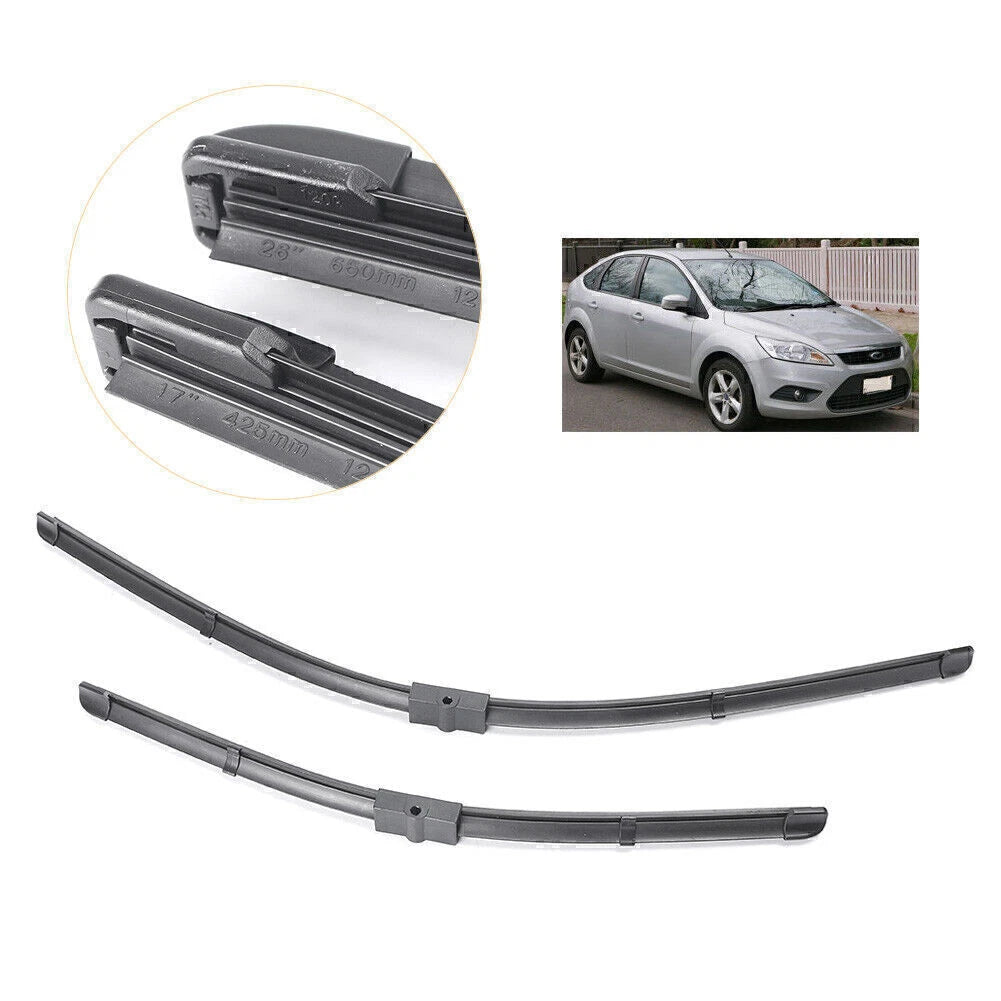 2X Bracketless Front Window Wiper Blades for Ford Focus MK2 (2004–2011)