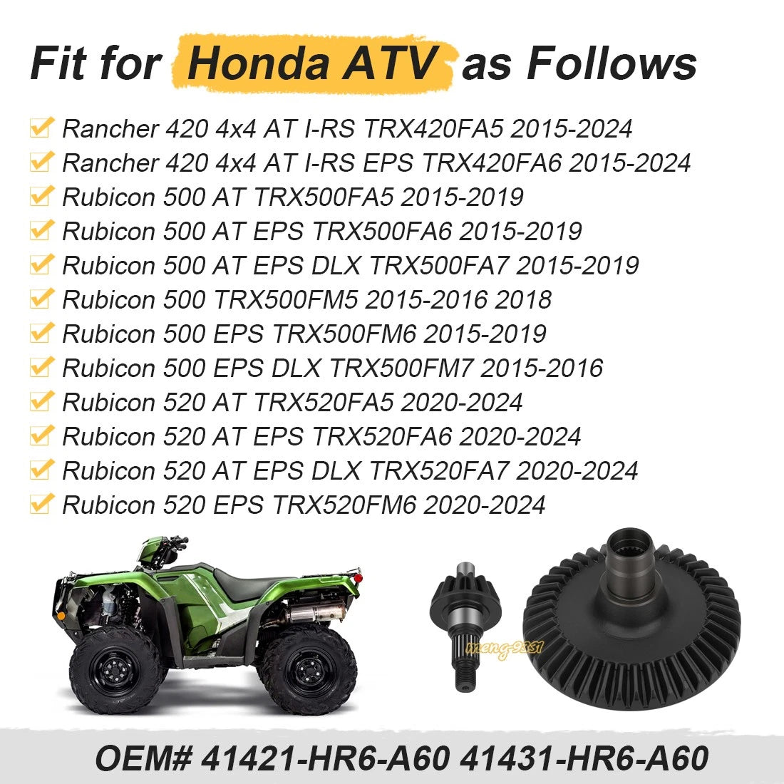 Rear Differential Gear Ring & Pinion for Honda Foreman Rubicon 500 (2005–2020)