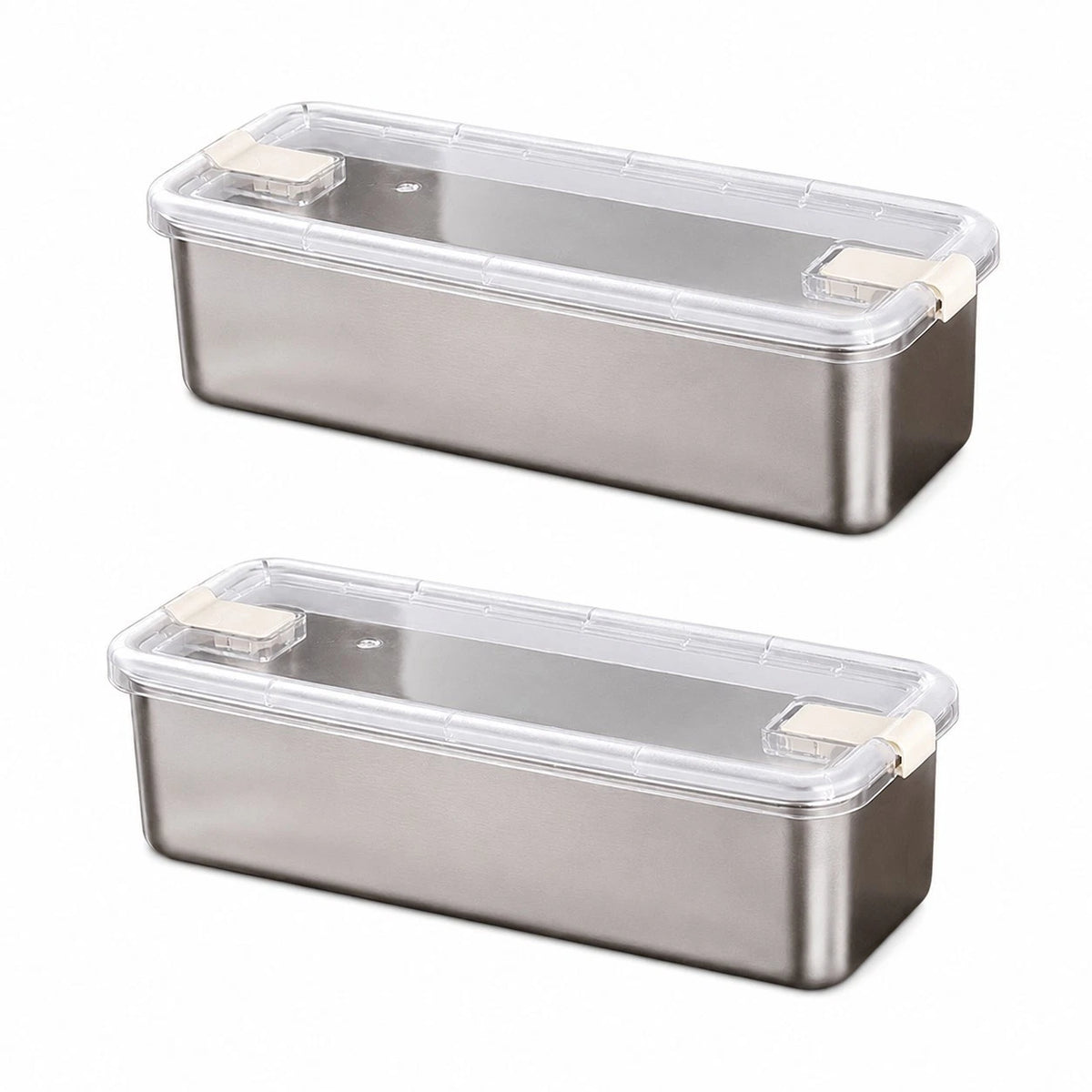 2 Pack Stainless Steel Deli Meat Box with Clear Lid and Raised Base