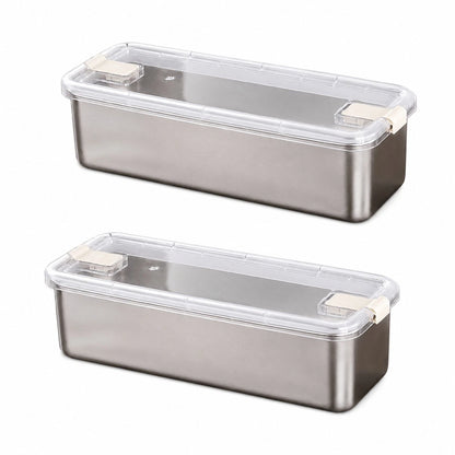 2 Pack Stainless Steel Deli Meat Box with Clear Lid and Raised Base