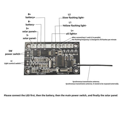 12V Wireless Solar Flashing Light Control Module with Dual Output Circuit Board