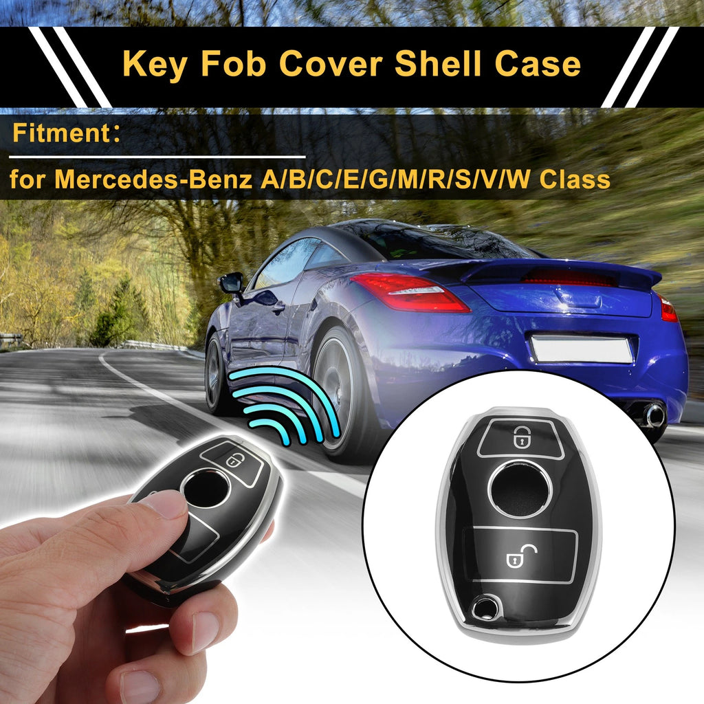 TPU Silicone Key Case for Mercedes-Benz 2-Button with Silver Edge (2010–2024)