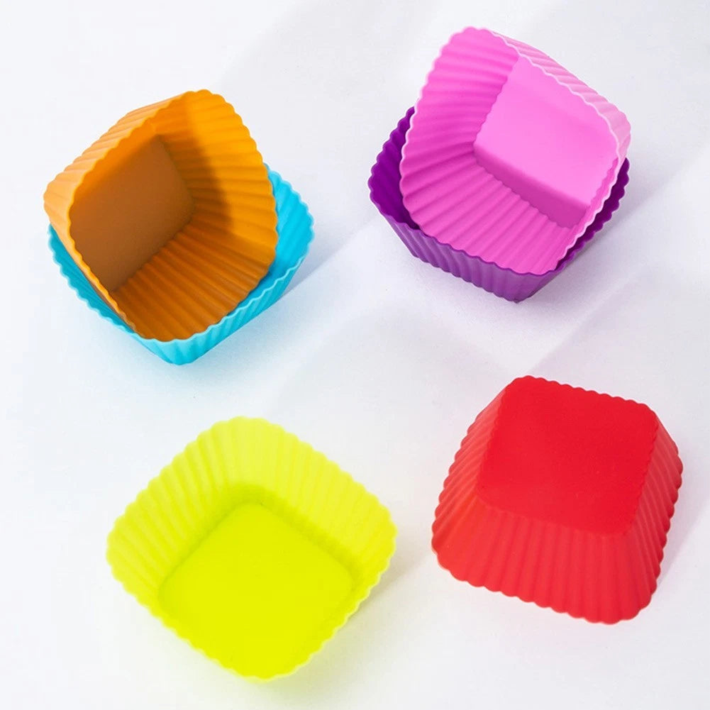 Set of 6 Silicone Square Cake-Mold Cupcake Liners Reusable Non-Stick