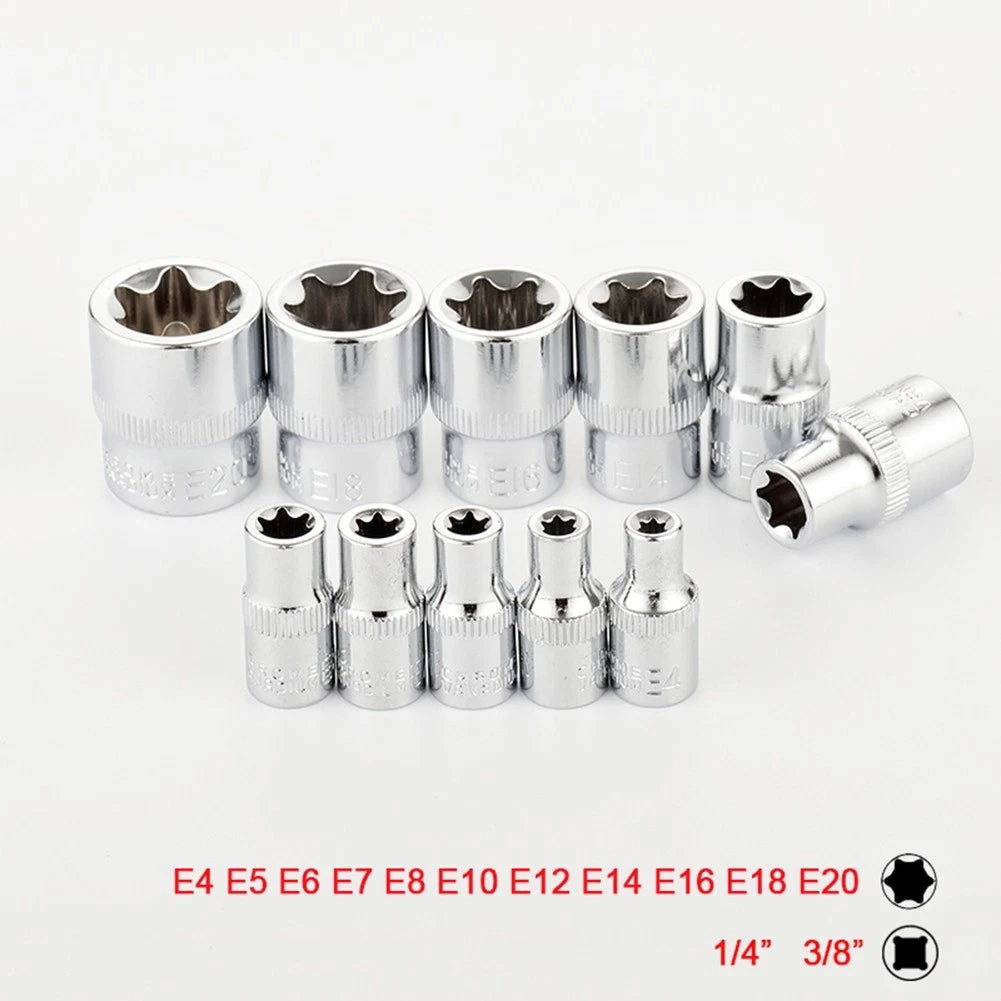 11-Piece Drive Socket Set for E Type Wrench (3/8" Chrome Vanadium Steel)