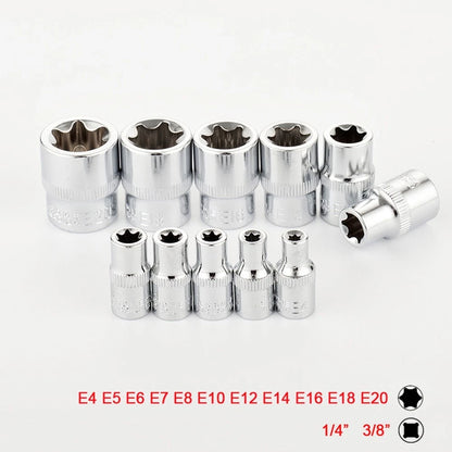 11-Piece Drive Socket Set for E Type Wrench (3/8" Chrome Vanadium Steel)