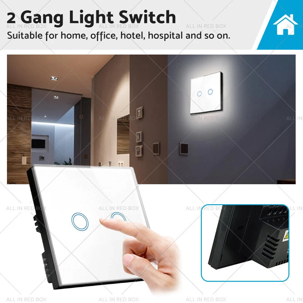 Touch Wall Light Switch 2 Gang for AU (87x87mm)