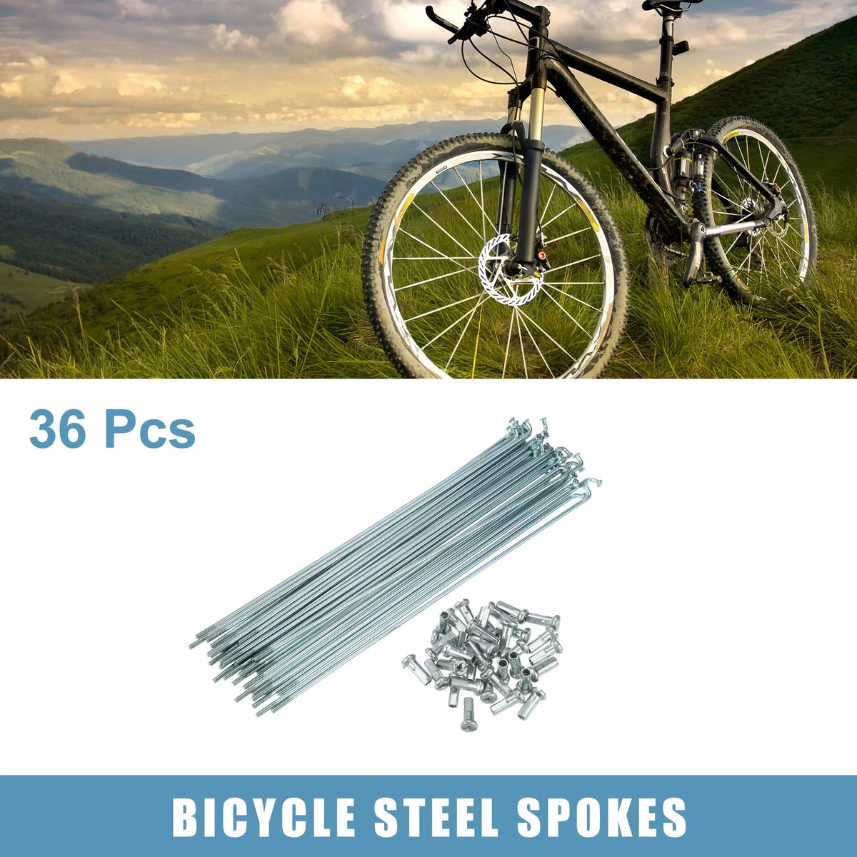 Bike Spokes 36pc 14G J Bend Steel 174mm with Nipples for Universal Cycling (—)