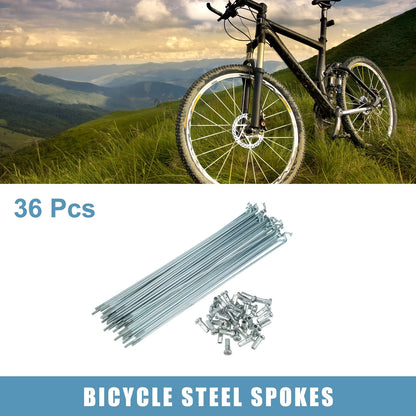 Bike Spokes 36pc 14G J Bend Steel 174mm with Nipples for Universal Cycling (—)
