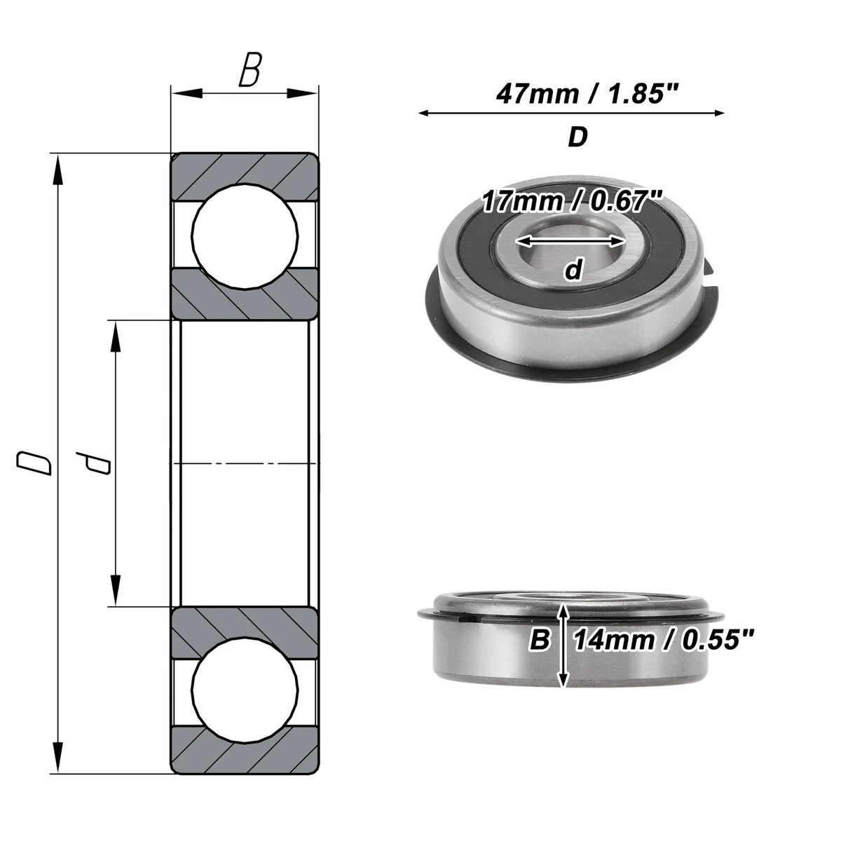 6303NR2RS Deep Groove Ball Bearings for Scooter Skateboard (17x47x14mm)