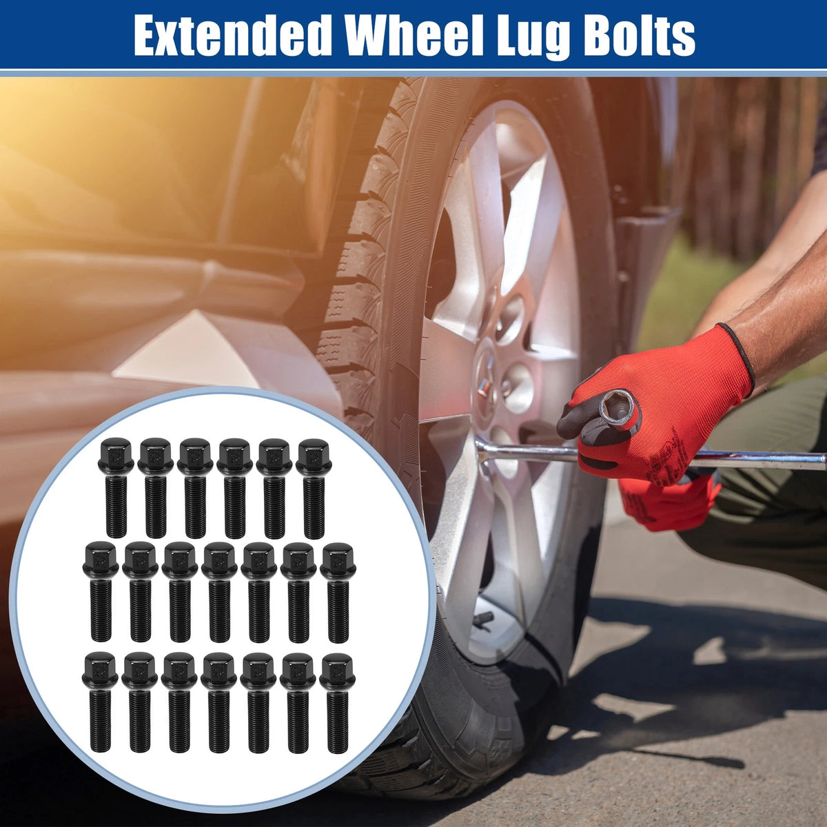 20pcs Extended Wheel Lug Bolts Ball Seat 65mm Shank for VW Audi (2005–2015)