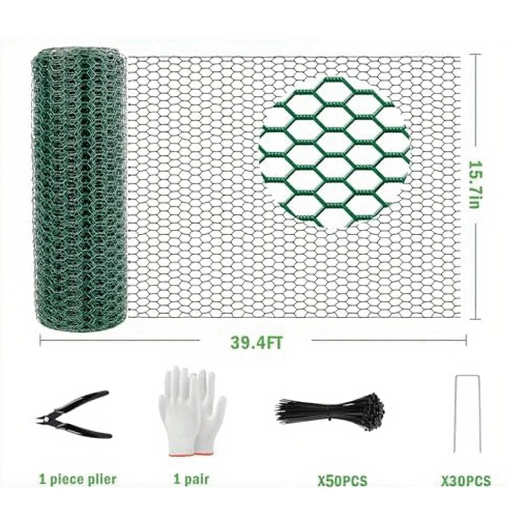 40ft Garden Fence Roll with 30 Stakes, 50 Ties, Glove & Scissors
