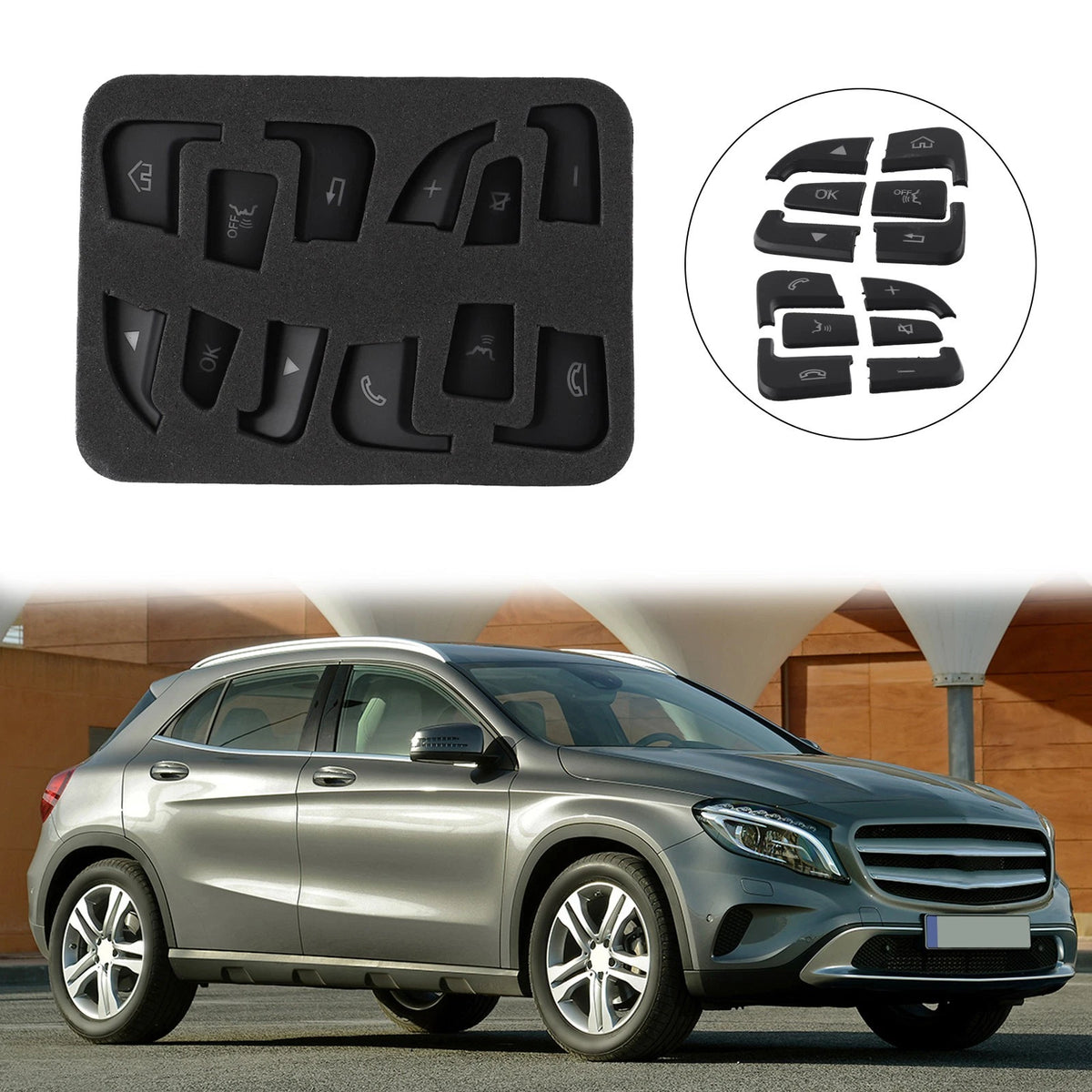 Custom Fit Black ABS Steering Wheel Button Cover for Benz C W205 (2015–2021)