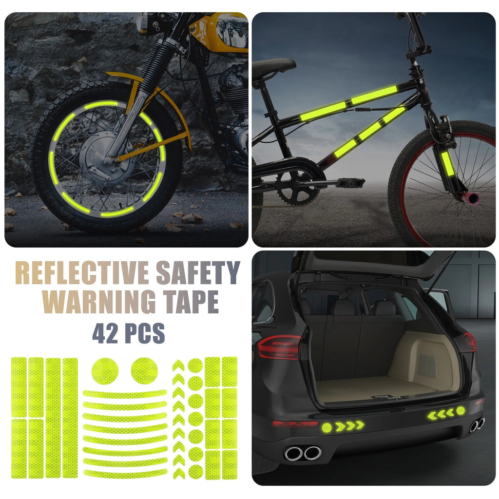 Reflective Safety Warning Tape Set for Motorcycle Bike (Yellow) (42 Pack)