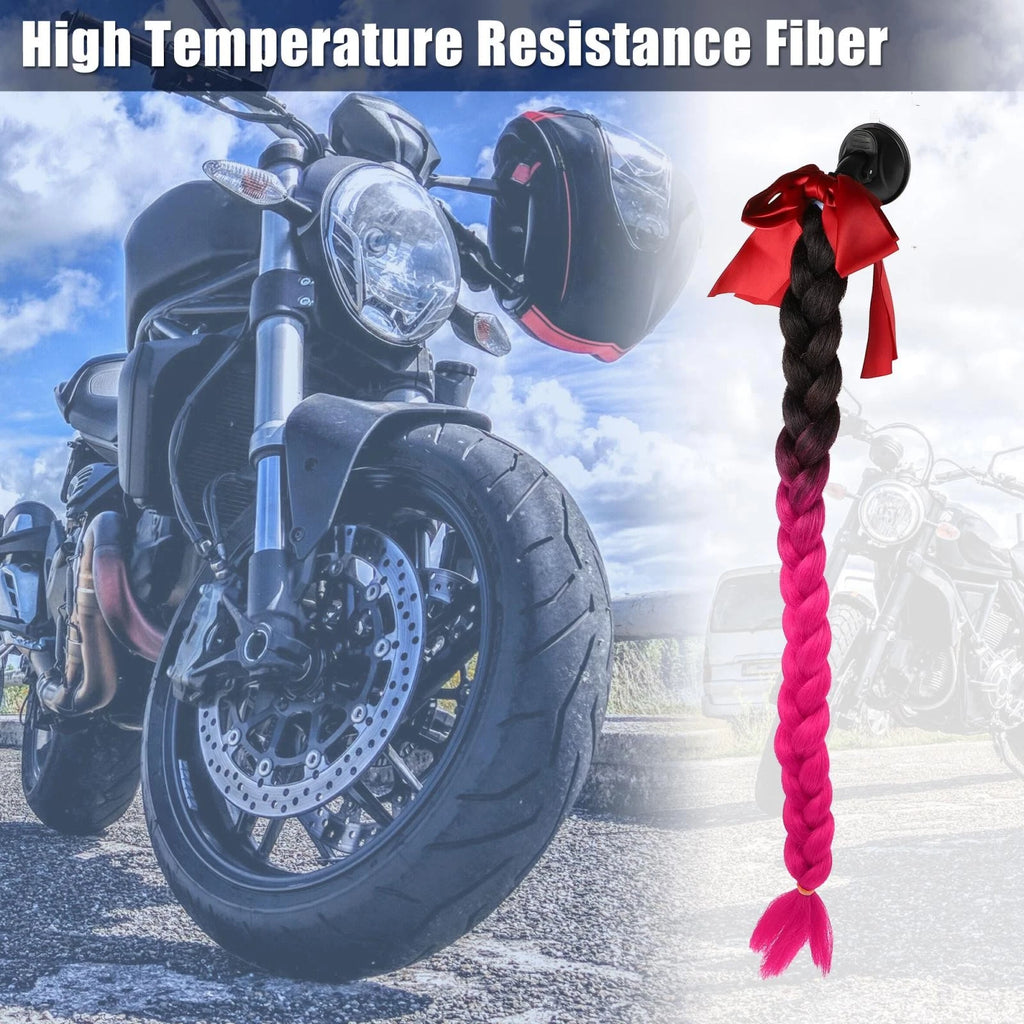 Helmet Pigtail Braids Hair Suction Cup for Bicycle Motorcycle (Black Red)