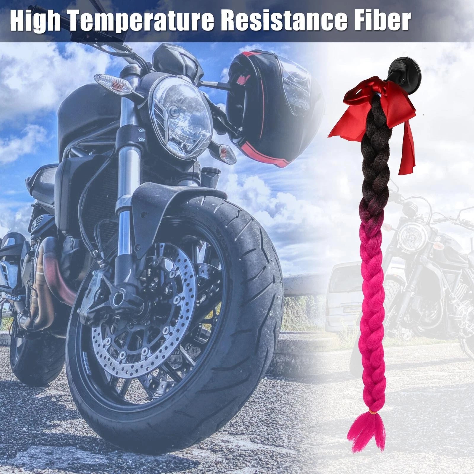 Helmet Pigtail Braids Hair Suction Cup for Bicycle Motorcycle (Black Red)