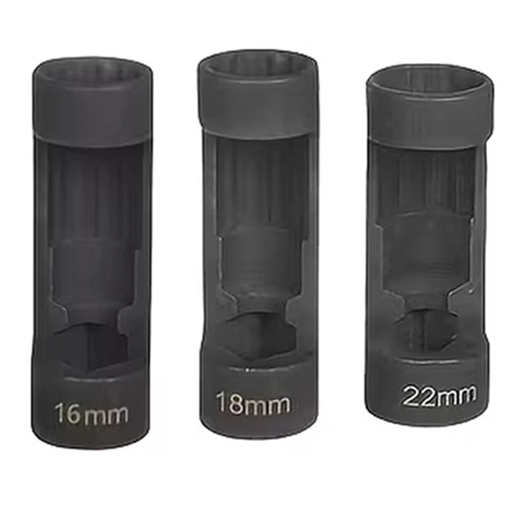 Professional 1/2 Inch Drive 12 Point Strut Socket Tool 16mm 18mm 22mm Black