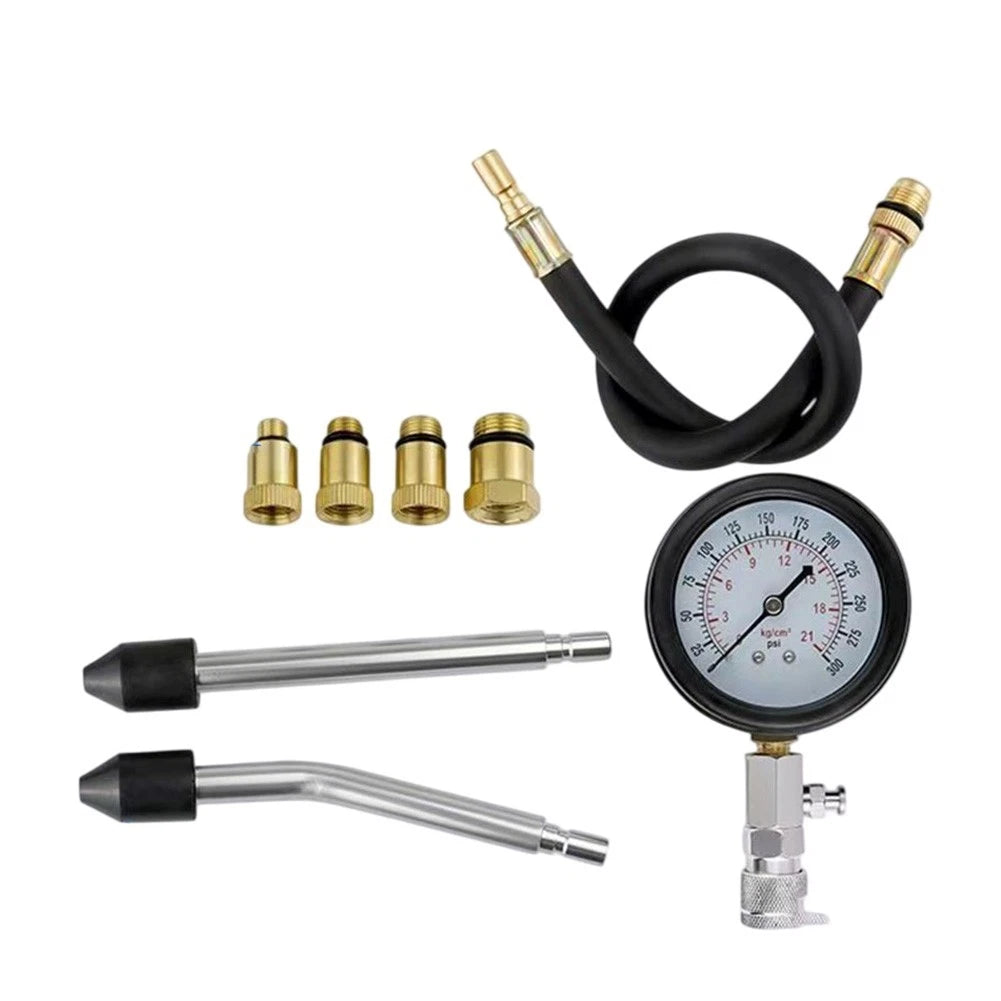 Cylinder Compression Gauge Kit with Rubber Hose and Cone Connector for Vehicles