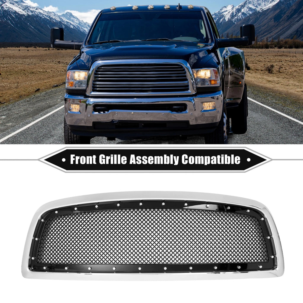 Front Grille Assembly for Dodge Ram (Chrome Silver Tone Gloss Black)