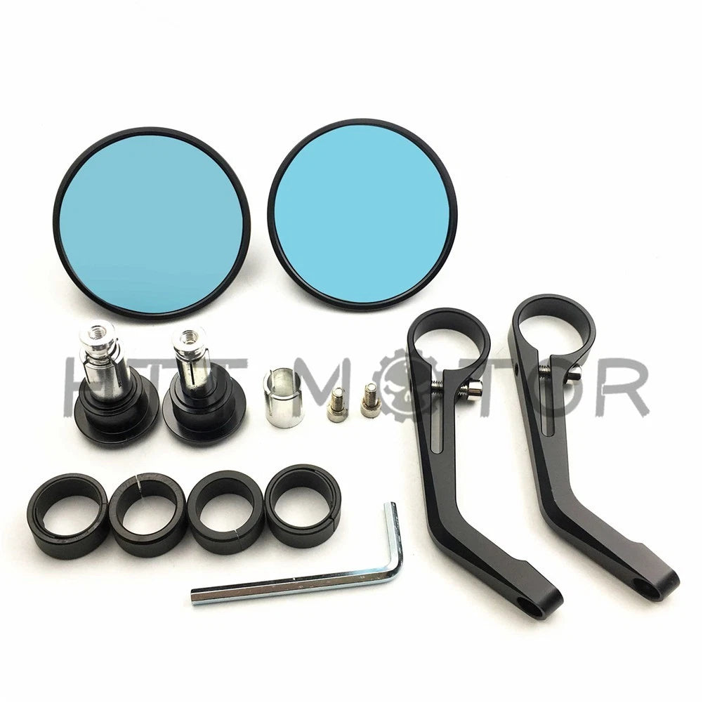 CNC Bar End Rearview Mirrors for Motorcycle (HTTMT, Black)