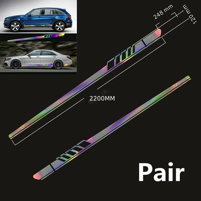 2Pc Reflective Vinyl Long Stripe Decal Sticker for Car