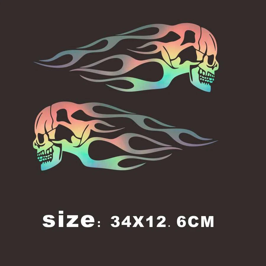 2Pcs Holographic Skull Flame Gas Tank Decal for Universal Motorcycle