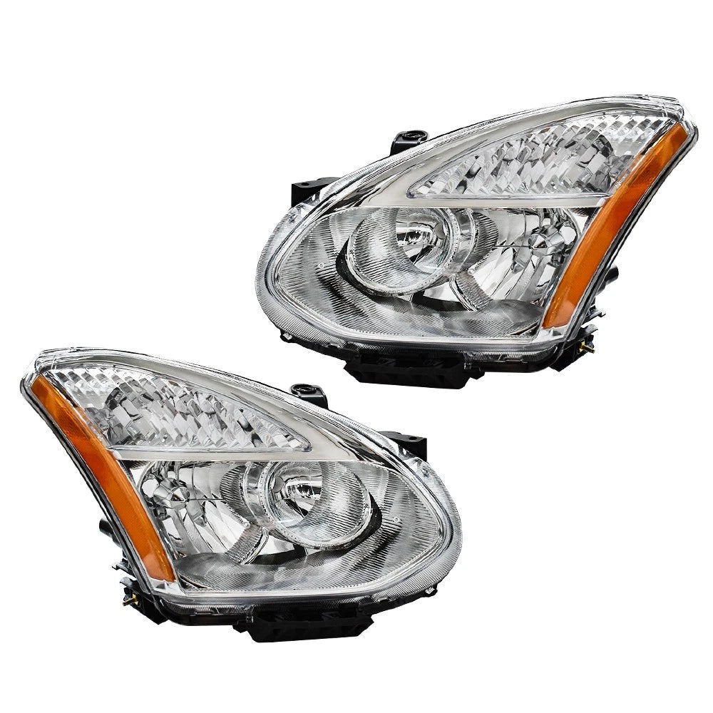 Headlights for Nissan Rogue (2008–2013) Halogen Chrome Left+Right Side