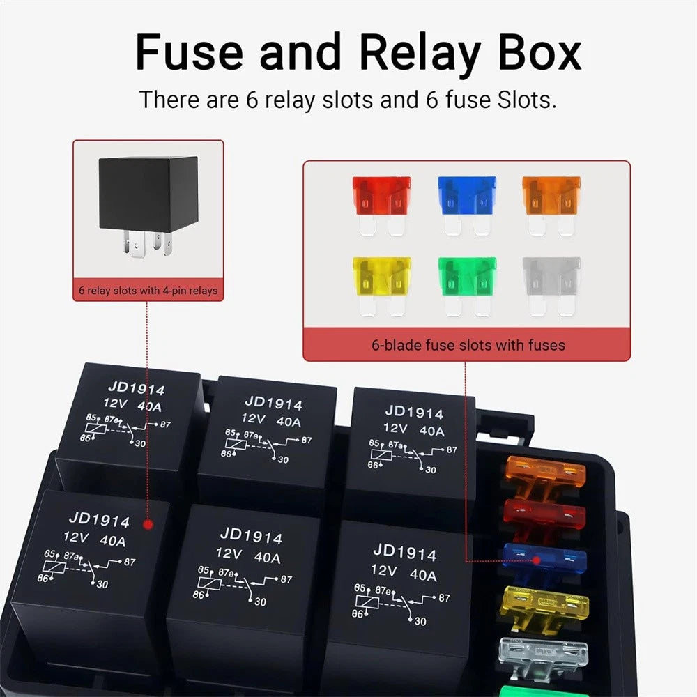 6 Way 12V Waterproof Fuse & Relay Box for Universal Car Truck Boat