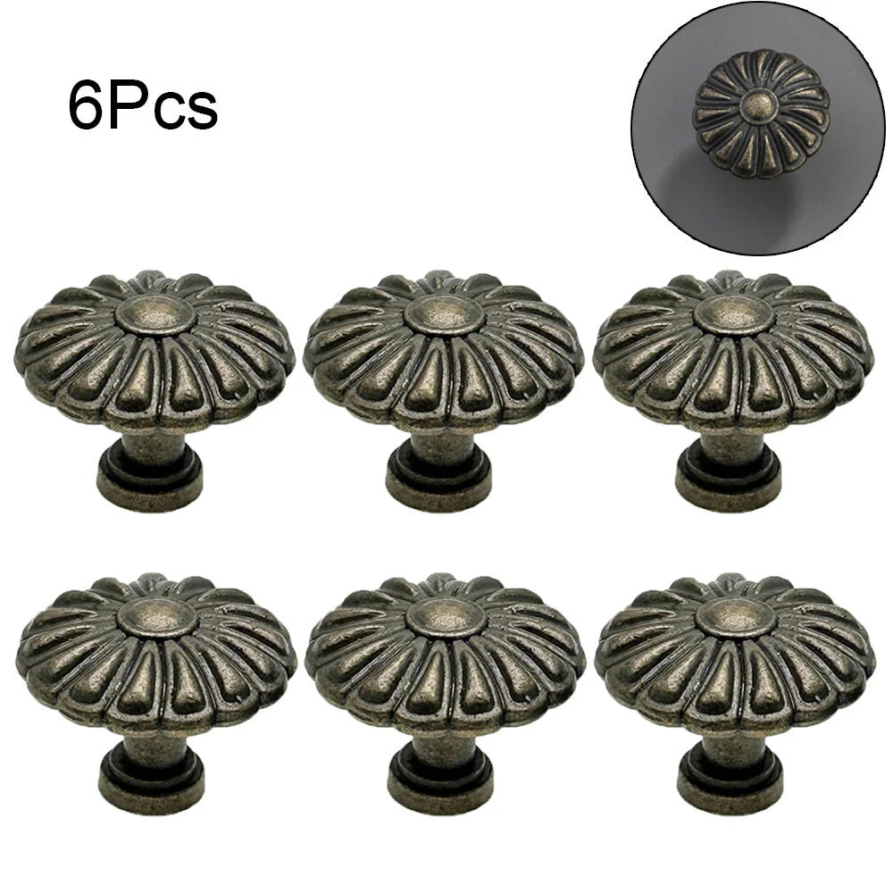 6X Vintage Flower Shape Door Handle Pulls for Cabinets and Drawers