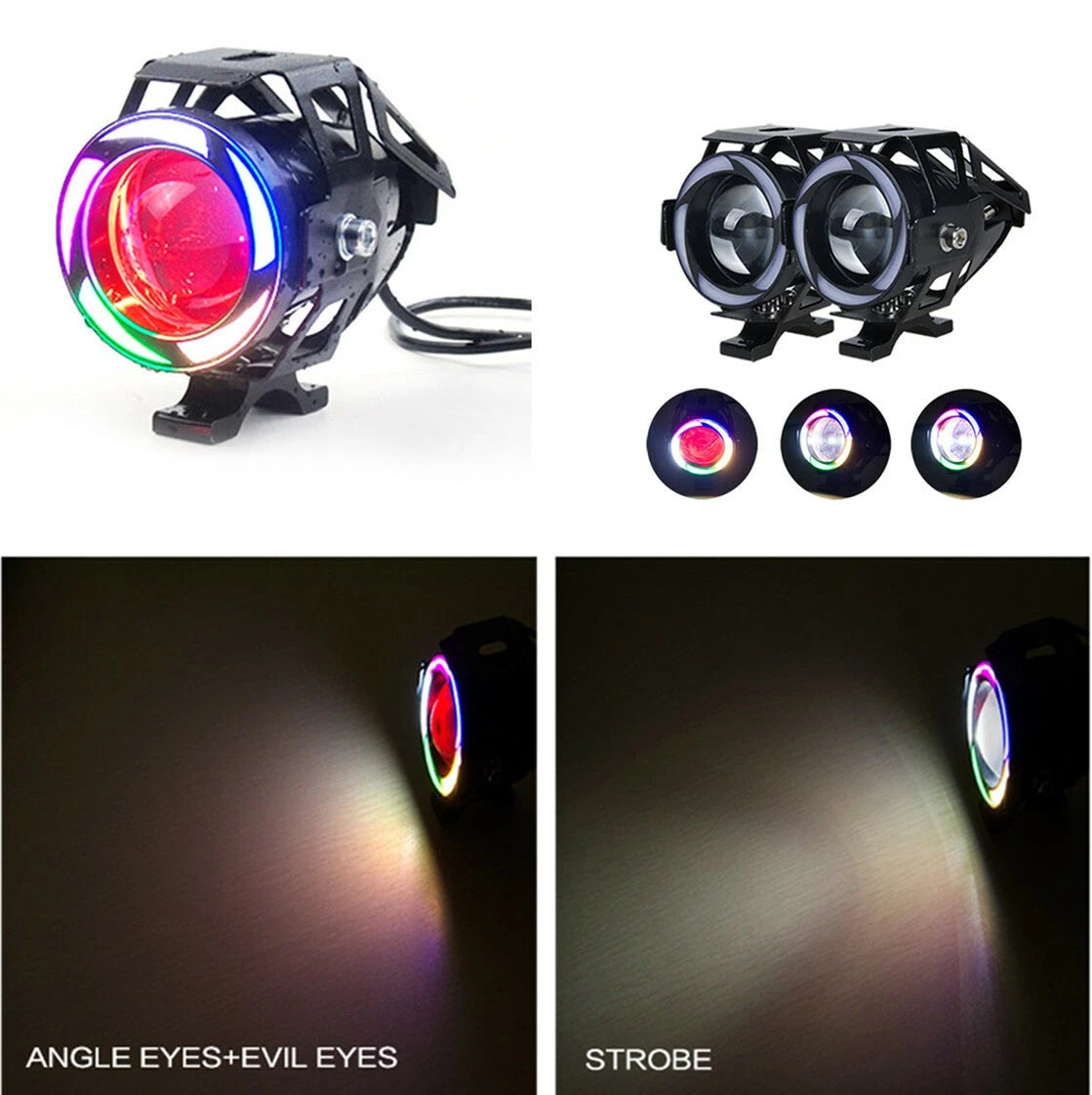 1 Pair Motorcycle 125W U7 Multi Color Headlight Spot Fog Light + Switch