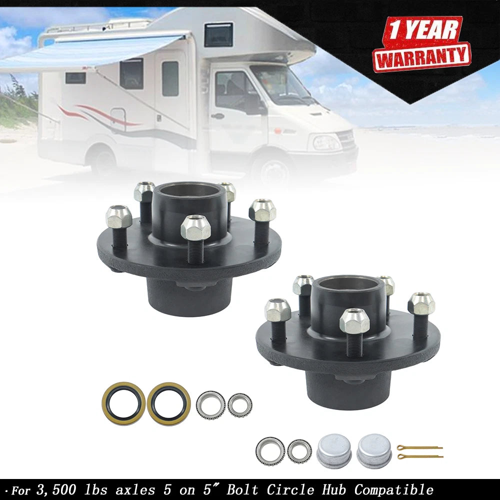 Set of 2 Trailer Hub Kits for 3,500 lb Axles (5 on 5" Bolt Circle)