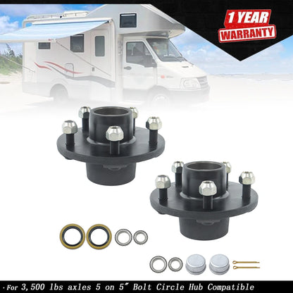 Set of 2 Trailer Hub Kits for 3,500 lb Axles (5 on 5" Bolt Circle)