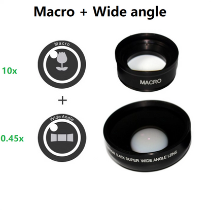 2X Mobile Phone Lens 0.45X Wide Angle & 10X Macro for Smartphones