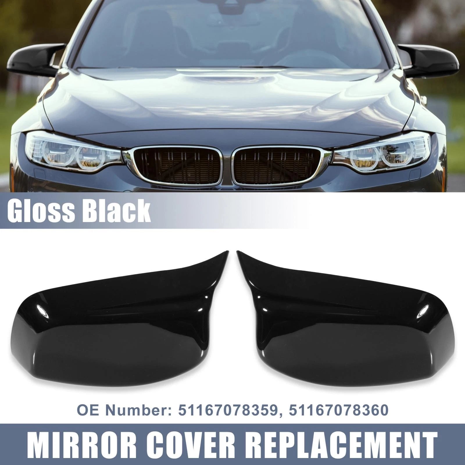 Pair Rear View Mirror Covers for BMW 5 Series E60 E61 E63 E64 Gloss Black (2004–2013)
