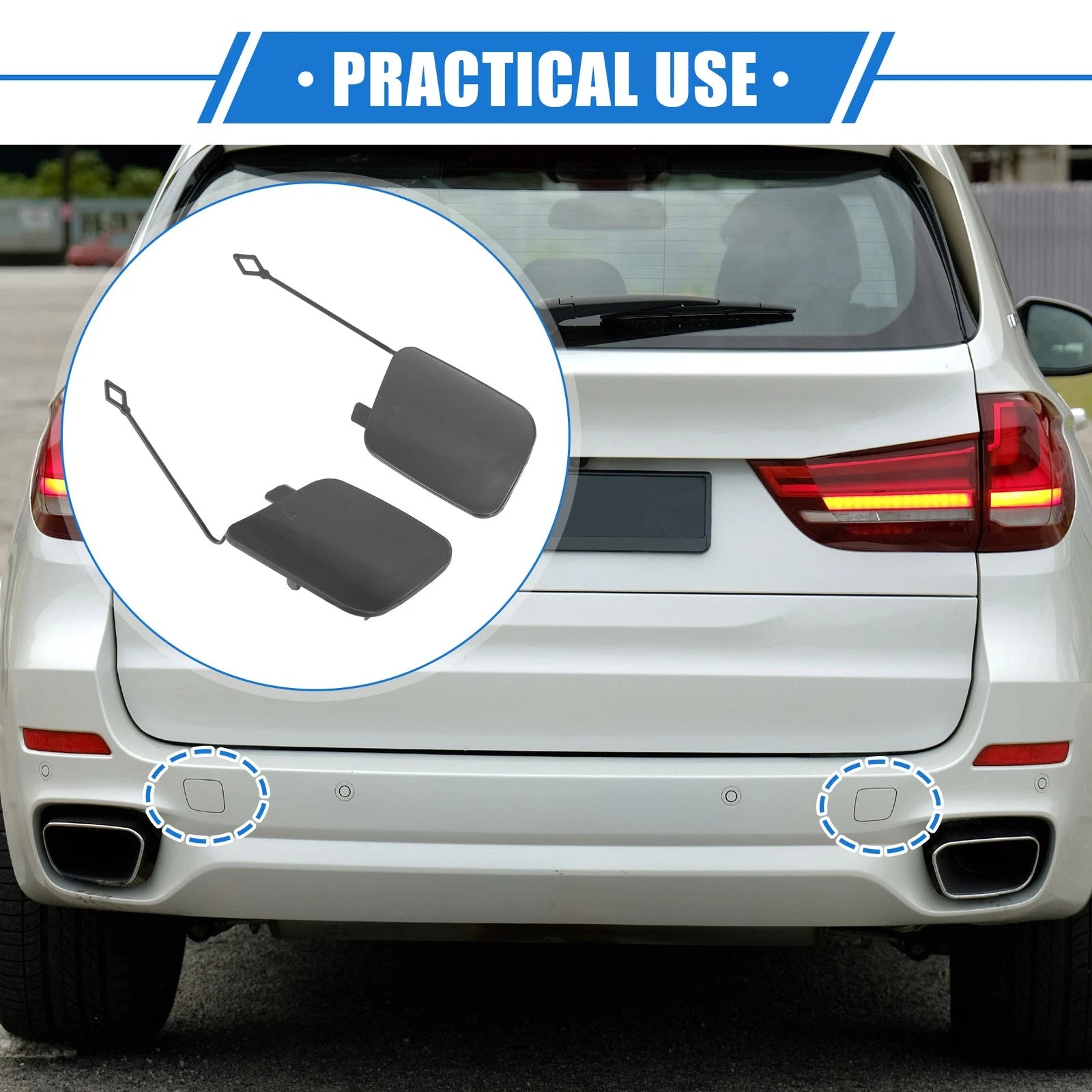 Pair Rear Tow Hook Eye Hole Cover Cap for BMW X5 (2016–2018) Plastic Gray