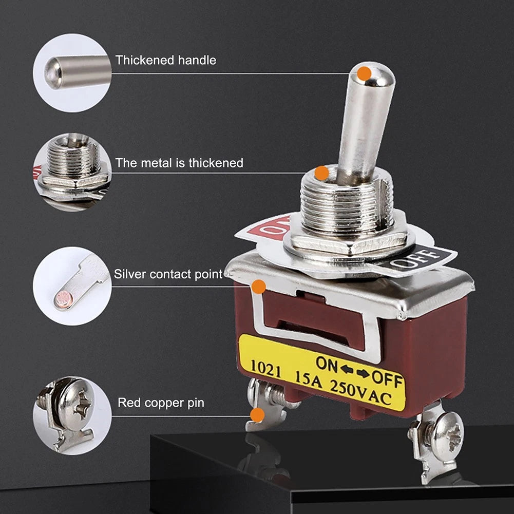 Toggle Switch SPST 15A 250V 2 Pin Self Locking ETEN1021