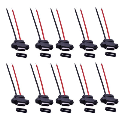 10PCS IP67 Waterproof Type-C Female Power Socket Adapter